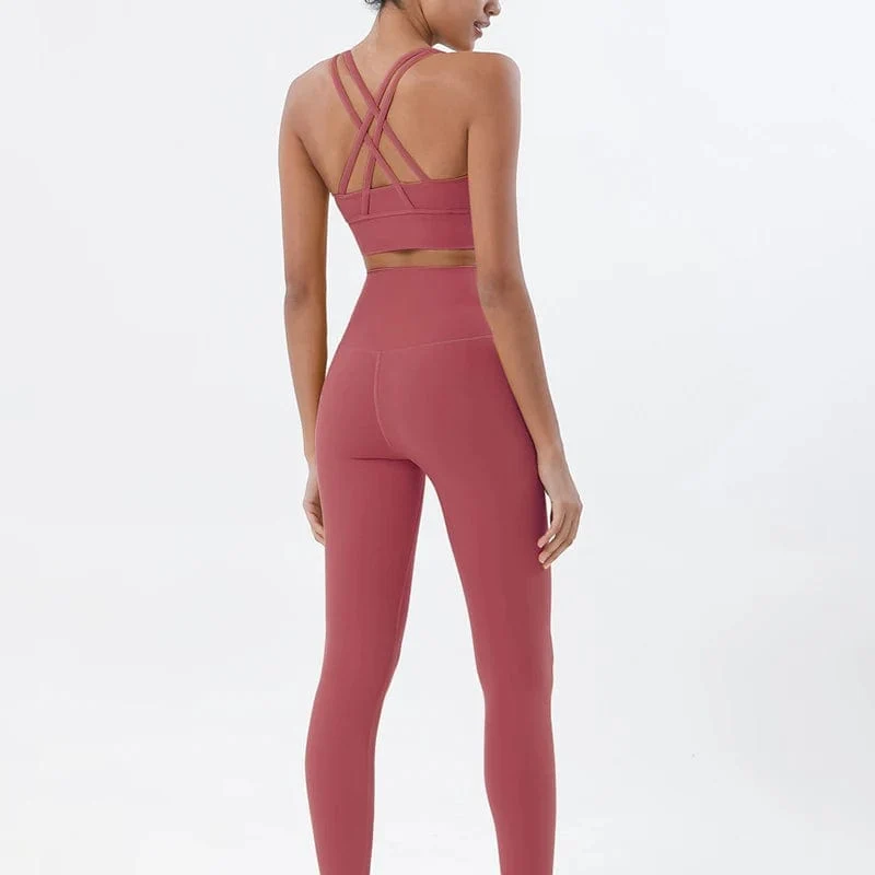 SOISOU Nylon Yoga Set frauen Trainingsanzug Gym Fitness Set Frau 2 Stück Leggings Sport Bh Atmungsaktive Sportwear Frau Kleidung