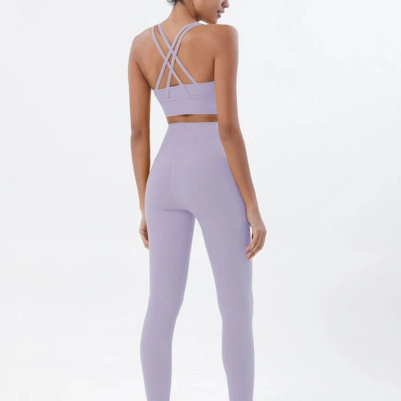 SOISOU Nylon Yoga Set frauen Trainingsanzug Gym Fitness Set Frau 2 Stück Leggings Sport Bh Atmungsaktive Sportwear Frau Kleidung