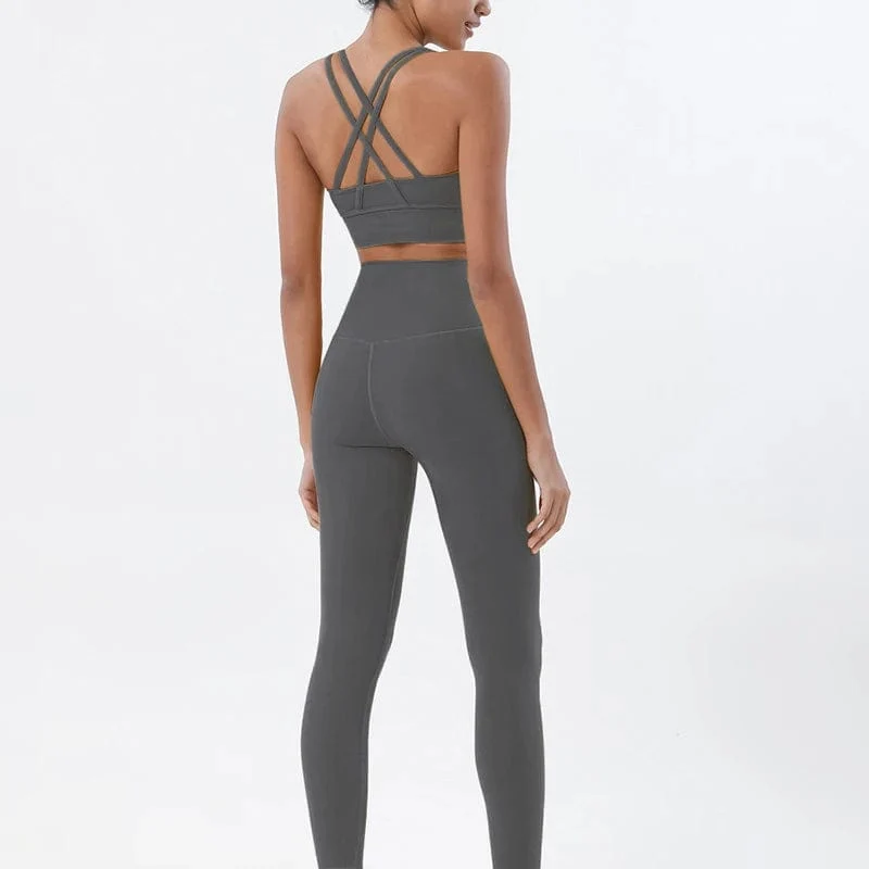 SOISOU Nylon Yoga Set frauen Trainingsanzug Gym Fitness Set Frau 2 Stück Leggings Sport Bh Atmungsaktive Sportwear Frau Kleidung