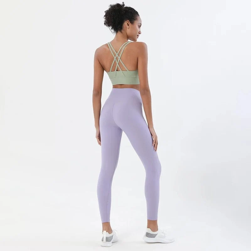 SOISOU Nylon Yoga Set frauen Trainingsanzug Gym Fitness Set Frau 2 Stück Leggings Sport Bh Atmungsaktive Sportwear Frau Kleidung