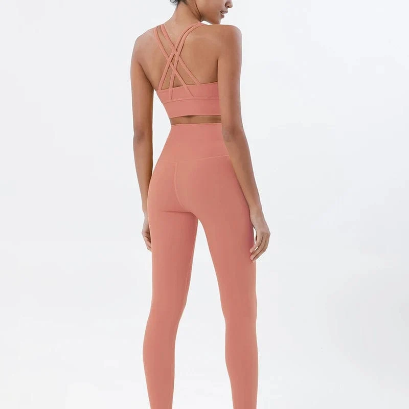 SOISOU Nylon Yoga Set frauen Trainingsanzug Gym Fitness Set Frau 2 Stück Leggings Sport Bh Atmungsaktive Sportwear Frau Kleidung
