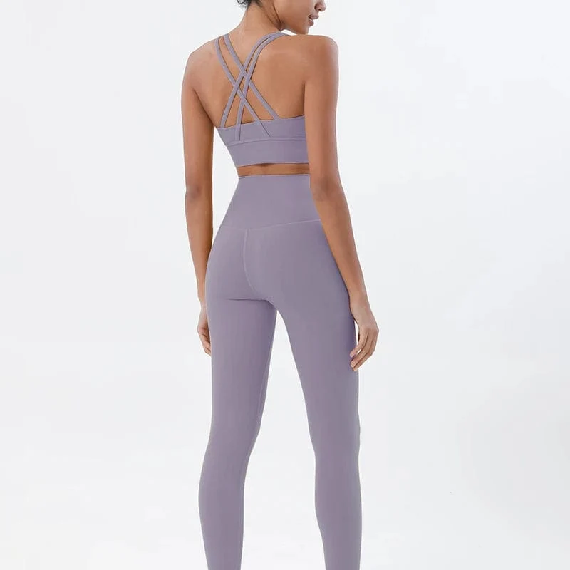 SOISOU Nylon Yoga Set frauen Trainingsanzug Gym Fitness Set Frau 2 Stück Leggings Sport Bh Atmungsaktive Sportwear Frau Kleidung