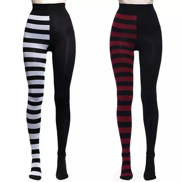 FCCEXIO Gestreifte Yoga-Leggings für Damen, mit Aufdruck im Gothic-Stil, lange Strumpfhose, lässig, Punk, Damen, Sport, hohe Taille, Workout, elastische Leggings