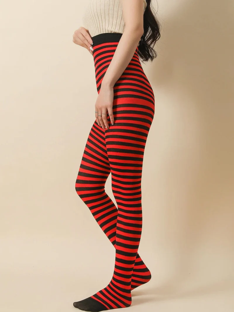 FCCEXIO Gestreifte Yoga-Leggings für Damen, mit Aufdruck im Gothic-Stil, lange Strumpfhose, lässig, Punk, Damen, Sport, hohe Taille, Workout, elastische Leggings