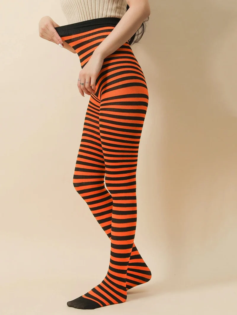 FCCEXIO Gestreifte Yoga-Leggings für Damen, mit Aufdruck im Gothic-Stil, lange Strumpfhose, lässig, Punk, Damen, Sport, hohe Taille, Workout, elastische Leggings