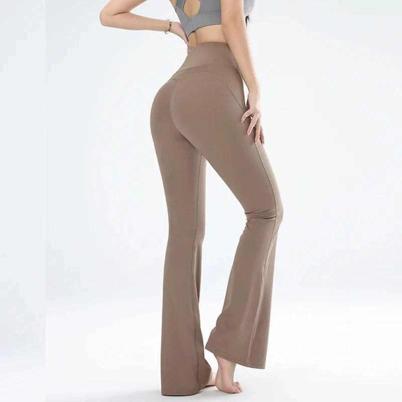 Damen-Leggings, schmale Yogahose, hohe Taille, weite Beinhose, sportliche Schlaghose, atmungsaktiv, schnelltrocknend