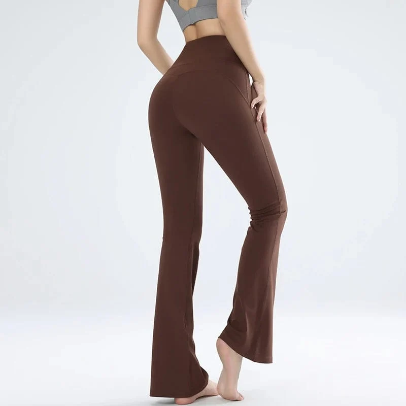 Damen-Leggings, schmale Yogahose, hohe Taille, weite Beinhose, sportliche Schlaghose, atmungsaktiv, schnelltrocknend