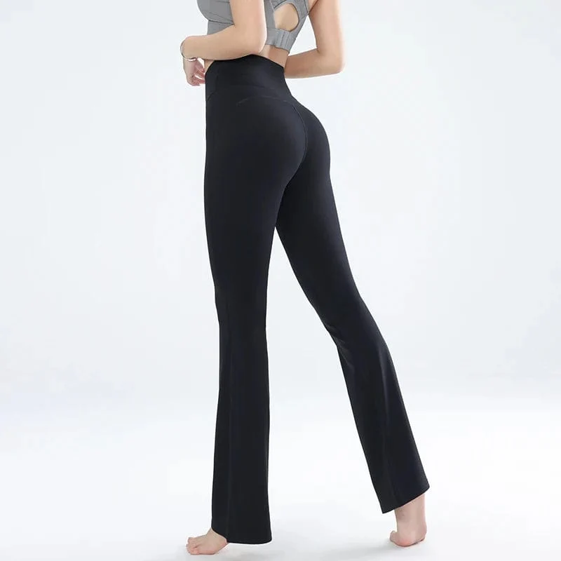 Damen-Leggings, schmale Yogahose, hohe Taille, weite Beinhose, sportliche Schlaghose, atmungsaktiv, schnelltrocknend