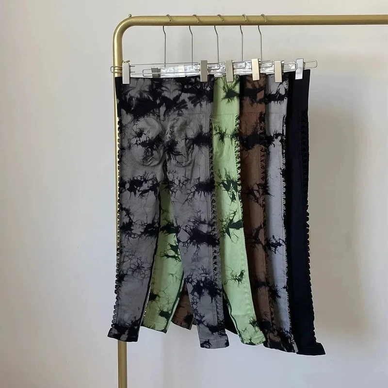 Damen Leggings mit hoher Taille, Batikmuster, aushöhlen, Sport-Yogahose, Fitness-Sportbekleidung, sexy Push-Up-Gymnastik-Strumpfhose, Lauf-Leggings