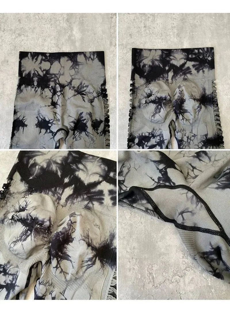 Damen Leggings mit hoher Taille, Batikmuster, aushöhlen, Sport-Yogahose, Fitness-Sportbekleidung, sexy Push-Up-Gymnastik-Strumpfhose, Lauf-Leggings