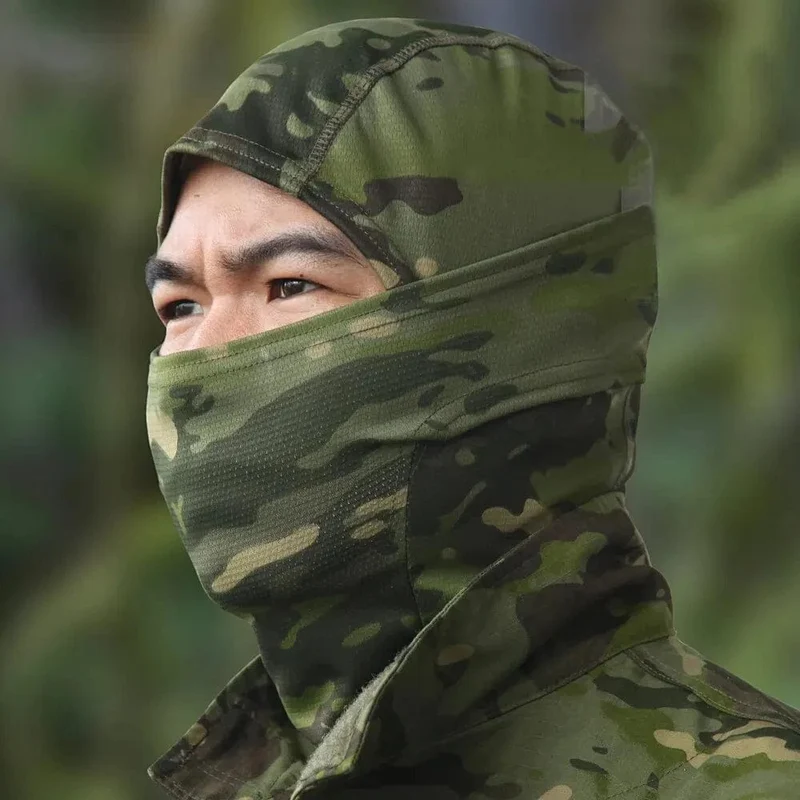 Camouflage-Reitmaske für den Außenbereich, Sonnenschutz, Einloch-Schnelltrocknungsmaske aus Netzgewebe