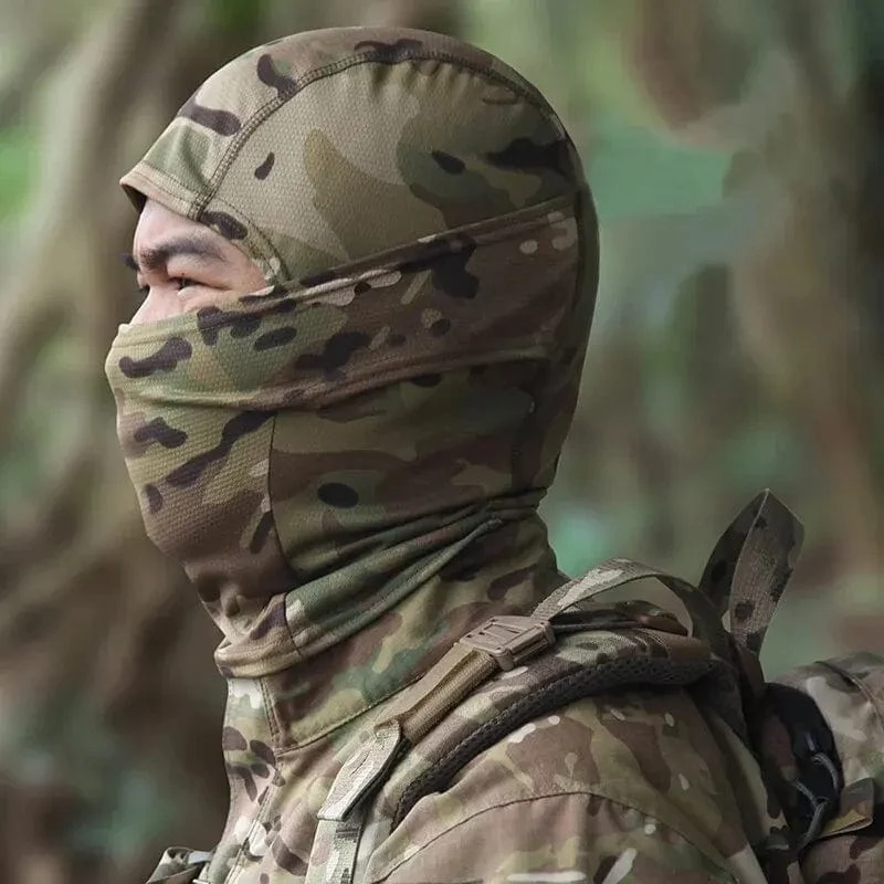 Camouflage-Reitmaske für den Außenbereich, Sonnenschutz, Einloch-Schnelltrocknungsmaske aus Netzgewebe