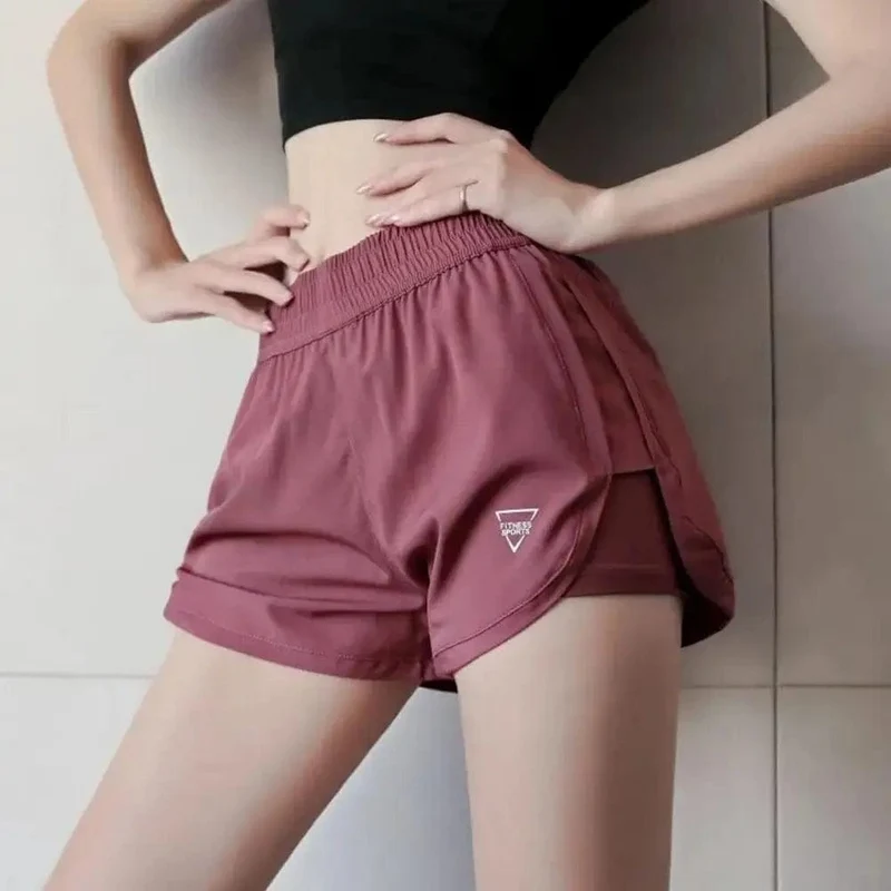Frauen Elastische Hohe Taille Kurze Hosen Gefälschte Zwei Stücke Yoga Leggings Running Training Shorts Lässige Quick Dry Fitness Shorts