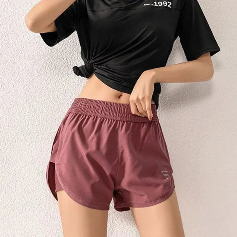 Frauen Elastische Hohe Taille Kurze Hosen Gefälschte Zwei Stücke Yoga Leggings Running Training Shorts Lässige Quick Dry Fitness Shorts
