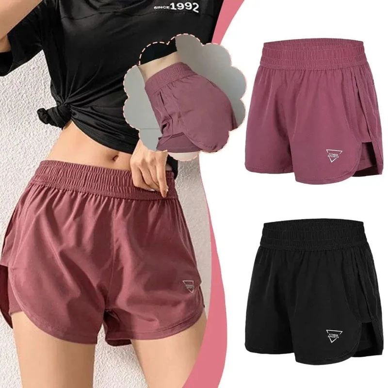 Frauen Elastische Hohe Taille Kurze Hosen Gefälschte Zwei Stücke Yoga Leggings Running Training Shorts Lässige Quick Dry Fitness Shorts
