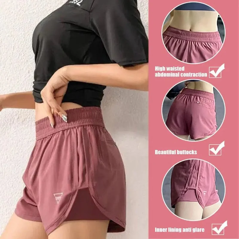 Frauen Elastische Hohe Taille Kurze Hosen Gefälschte Zwei Stücke Yoga Leggings Running Training Shorts Lässige Quick Dry Fitness Shorts