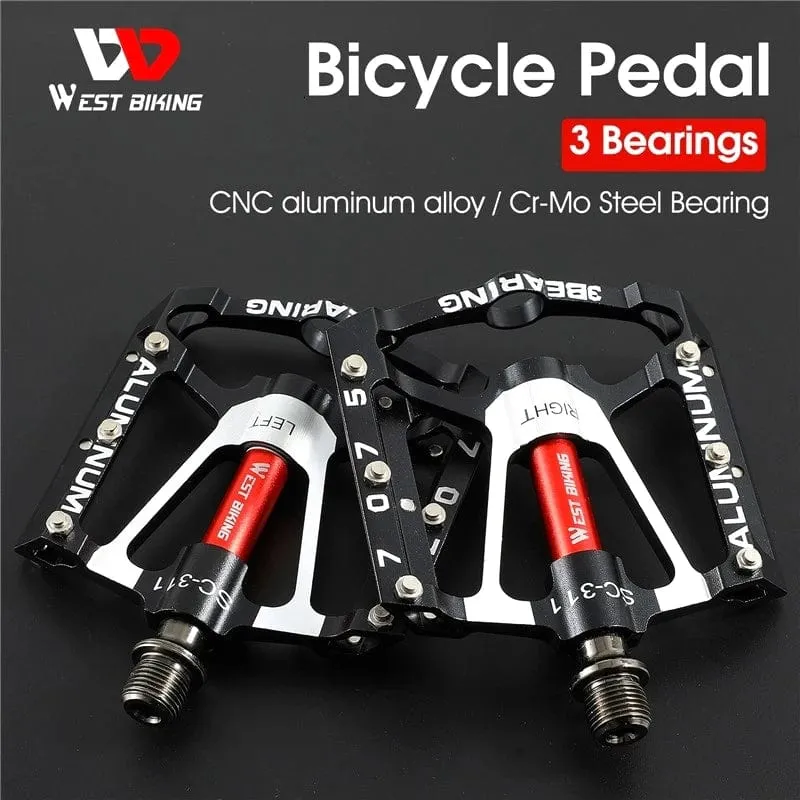 WEST BIKING MTB Fahrradpedale Ultraleicht CNC Aluminiumlegierung Anti-Rutsch Rennrad Flachpedale Radfahren 3 Lager Fahrradpedale BMX