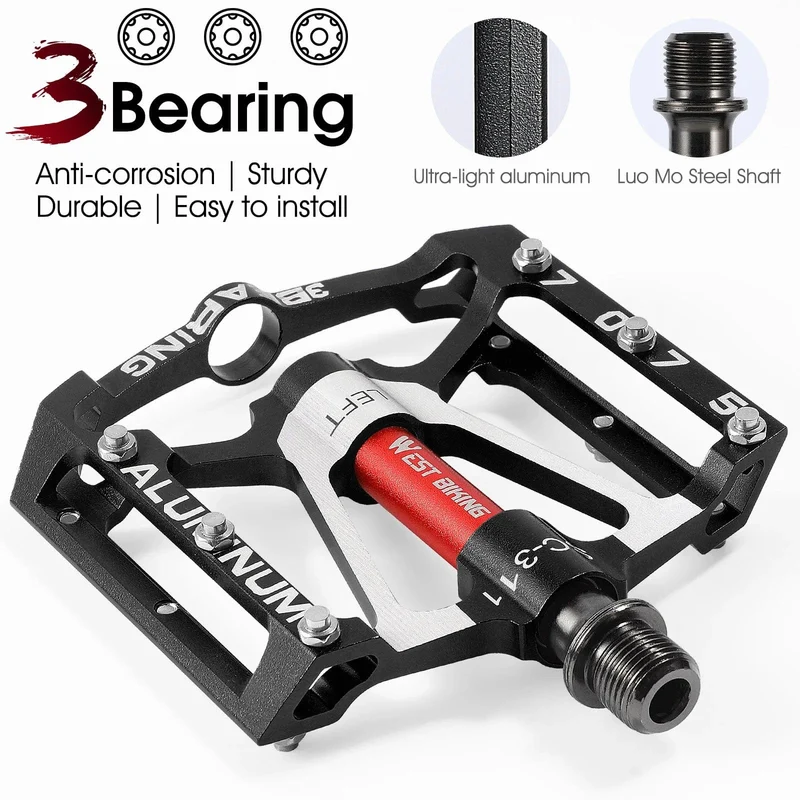 WEST BIKING MTB Fahrradpedale Ultraleicht CNC Aluminiumlegierung Anti-Rutsch Rennrad Flachpedale Radfahren 3 Lager Fahrradpedale BMX
