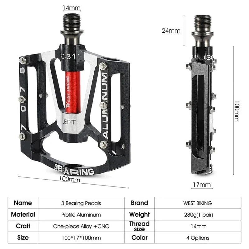 WEST BIKING MTB Fahrradpedale Ultraleicht CNC Aluminiumlegierung Anti-Rutsch Rennrad Flachpedale Radfahren 3 Lager Fahrradpedale BMX