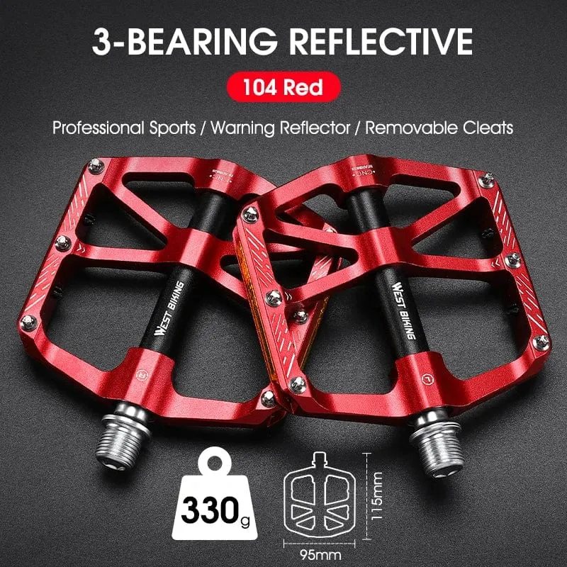 WEST BIKING MTB Fahrradpedale Ultraleicht CNC Aluminiumlegierung Anti-Rutsch Rennrad Flachpedale Radfahren 3 Lager Fahrradpedale BMX