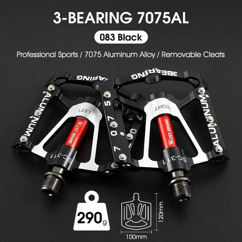 WEST BIKING MTB Fahrradpedale Ultraleicht CNC Aluminiumlegierung Anti-Rutsch Rennrad Flachpedale Radfahren 3 Lager Fahrradpedale BMX
