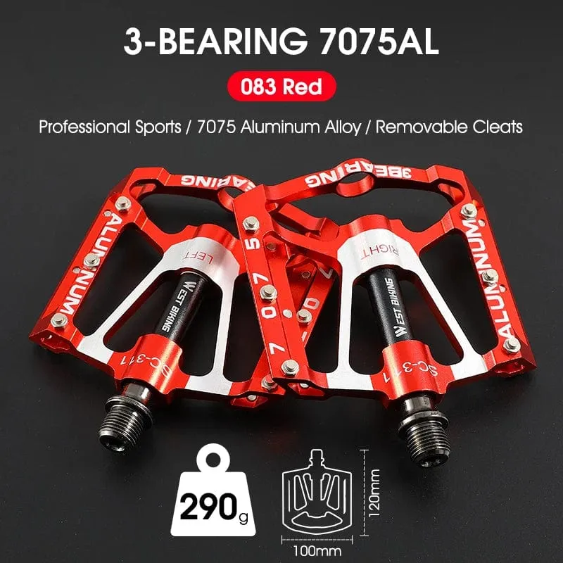 WEST BIKING MTB Fahrradpedale Ultraleicht CNC Aluminiumlegierung Anti-Rutsch Rennrad Flachpedale Radfahren 3 Lager Fahrradpedale BMX