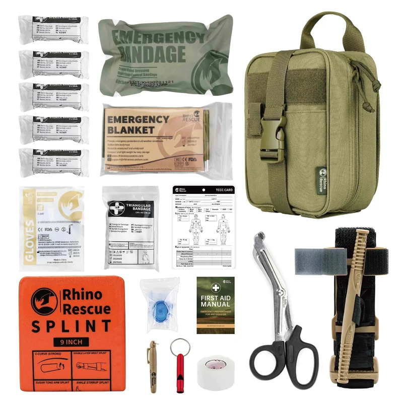 Rhino Erste-Hilfe-Überlebensset, taktische IFAK-Tasche, mitgeliefertes Camping-Set mit 20 EMT-Artikeln für militärische Notfälle im Freien