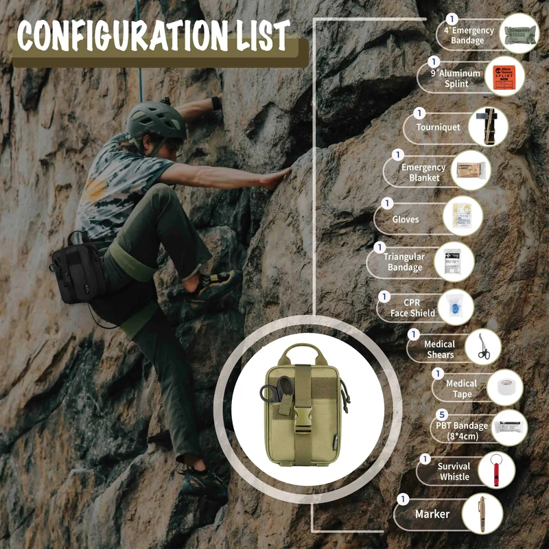 Rhino Erste-Hilfe-Überlebensset, taktische IFAK-Tasche, mitgeliefertes Camping-Set mit 20 EMT-Artikeln für militärische Notfälle im Freien