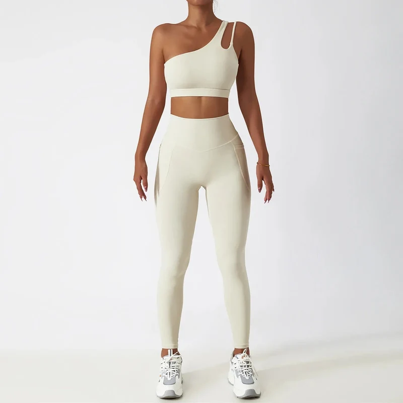 Frauen Nahtlose Eine Schulter Yoga Set Sexy Sport-Bh Workout Hohe Taille Yoga Anzug Leggings Workout Set Fitness Anzüge Sportswear