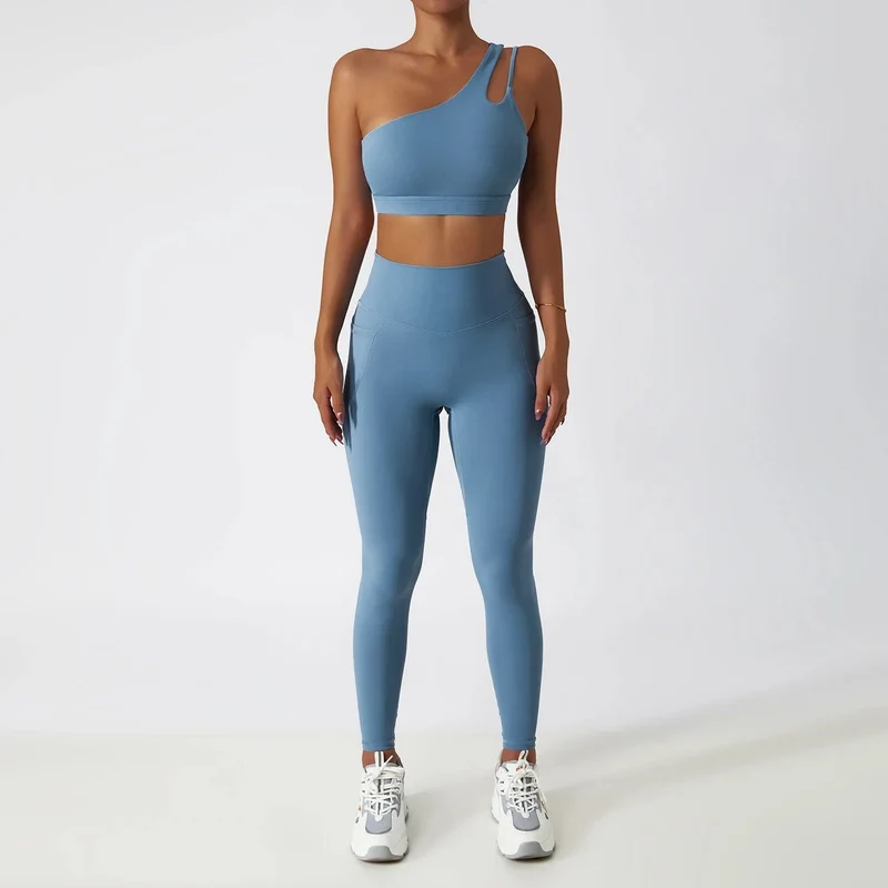 Frauen Nahtlose Eine Schulter Yoga Set Sexy Sport-Bh Workout Hohe Taille Yoga Anzug Leggings Workout Set Fitness Anzüge Sportswear