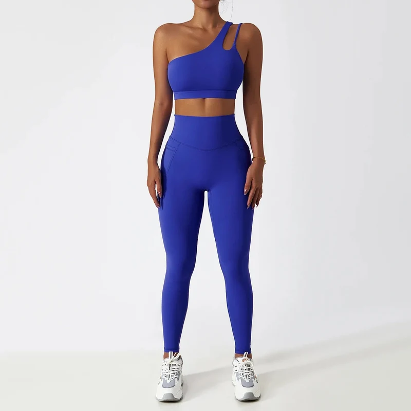 Frauen Nahtlose Eine Schulter Yoga Set Sexy Sport-Bh Workout Hohe Taille Yoga Anzug Leggings Workout Set Fitness Anzüge Sportswear