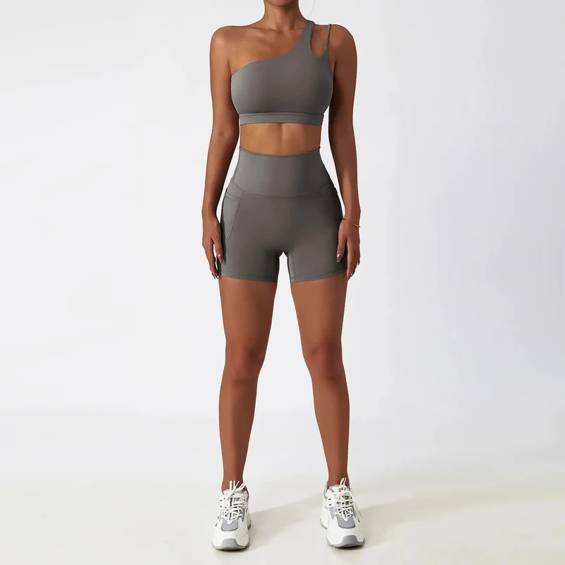 Frauen Nahtlose Eine Schulter Yoga Set Sexy Sport-Bh Workout Hohe Taille Yoga Anzug Leggings Workout Set Fitness Anzüge Sportswear