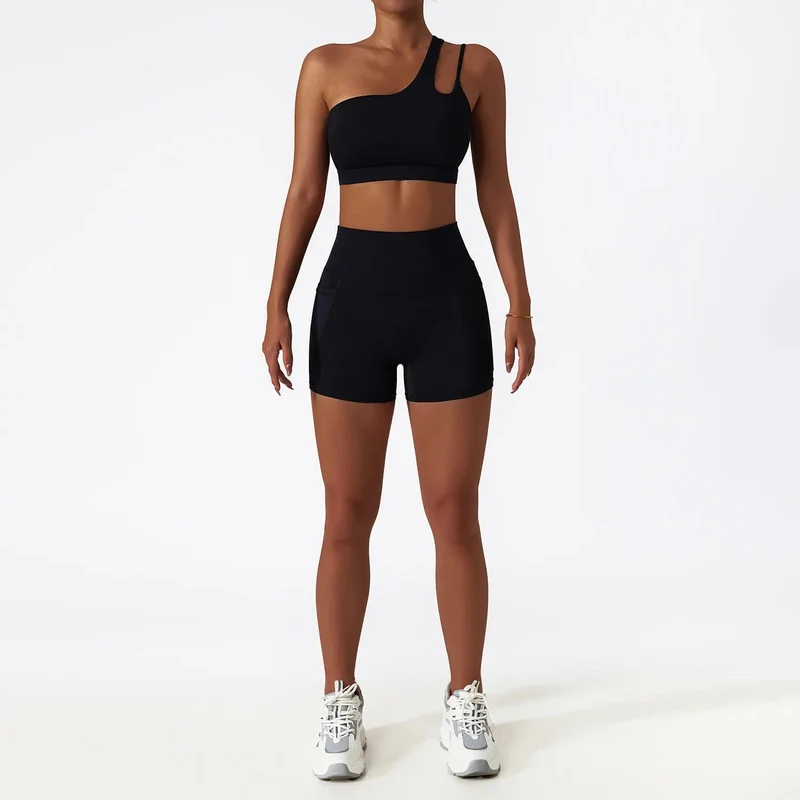 Frauen Nahtlose Eine Schulter Yoga Set Sexy Sport-Bh Workout Hohe Taille Yoga Anzug Leggings Workout Set Fitness Anzüge Sportswear