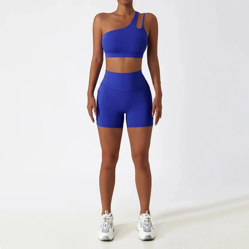 Frauen Nahtlose Eine Schulter Yoga Set Sexy Sport-Bh Workout Hohe Taille Yoga Anzug Leggings Workout Set Fitness Anzüge Sportswear