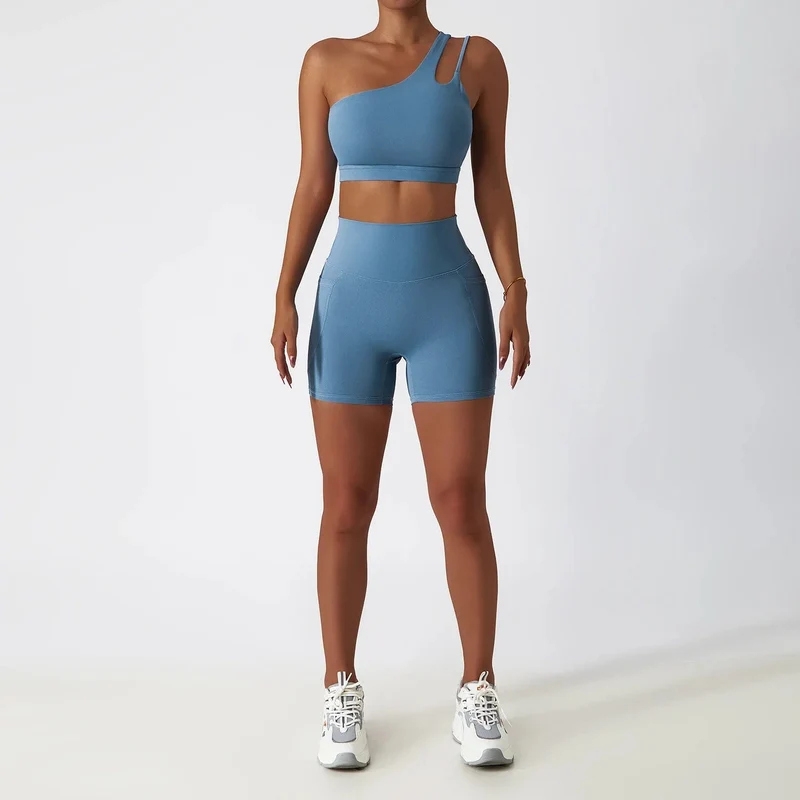 Frauen Nahtlose Eine Schulter Yoga Set Sexy Sport-Bh Workout Hohe Taille Yoga Anzug Leggings Workout Set Fitness Anzüge Sportswear