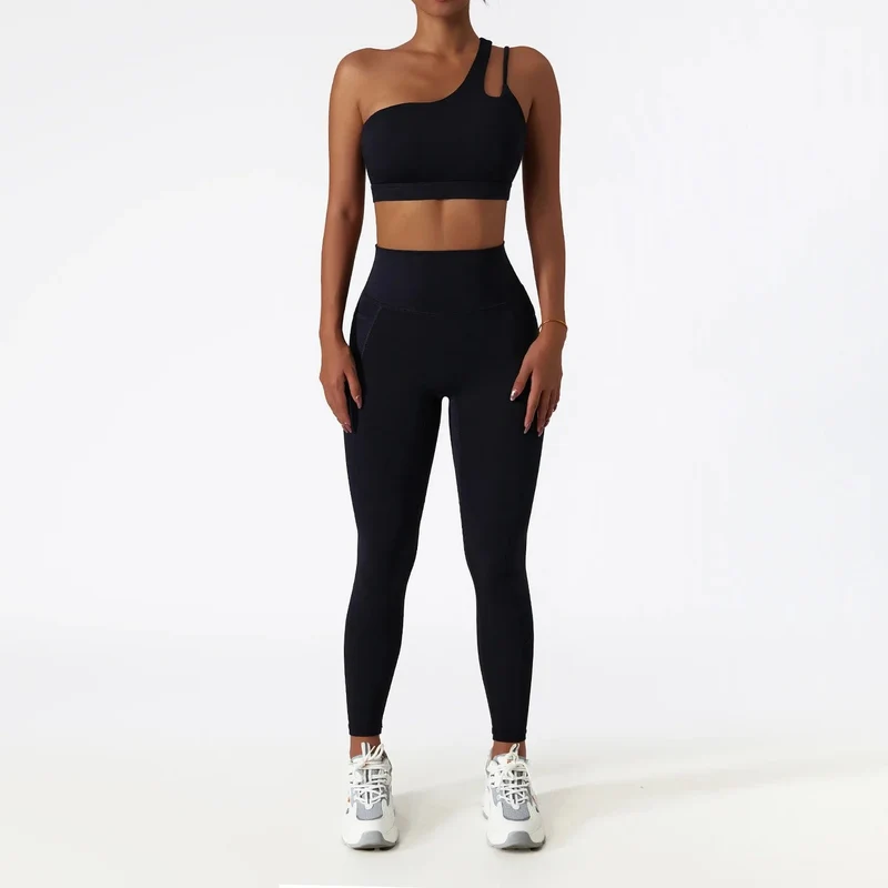 Frauen Nahtlose Eine Schulter Yoga Set Sexy Sport-Bh Workout Hohe Taille Yoga Anzug Leggings Workout Set Fitness Anzüge Sportswear