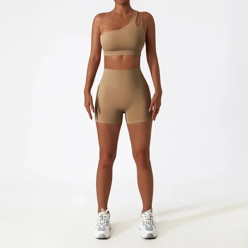 Frauen Nahtlose Eine Schulter Yoga Set Sexy Sport-Bh Workout Hohe Taille Yoga Anzug Leggings Workout Set Fitness Anzüge Sportswear