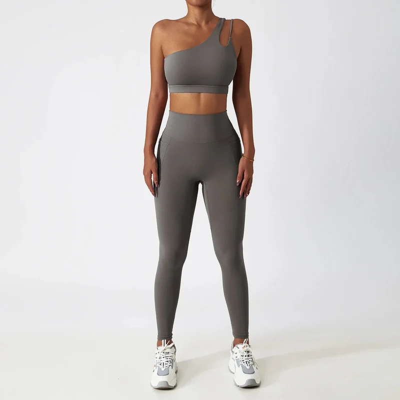 Frauen Nahtlose Eine Schulter Yoga Set Sexy Sport-Bh Workout Hohe Taille Yoga Anzug Leggings Workout Set Fitness Anzüge Sportswear