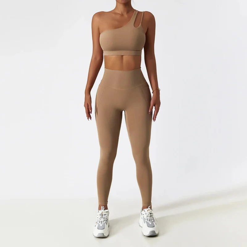 Frauen Nahtlose Eine Schulter Yoga Set Sexy Sport-Bh Workout Hohe Taille Yoga Anzug Leggings Workout Set Fitness Anzüge Sportswear
