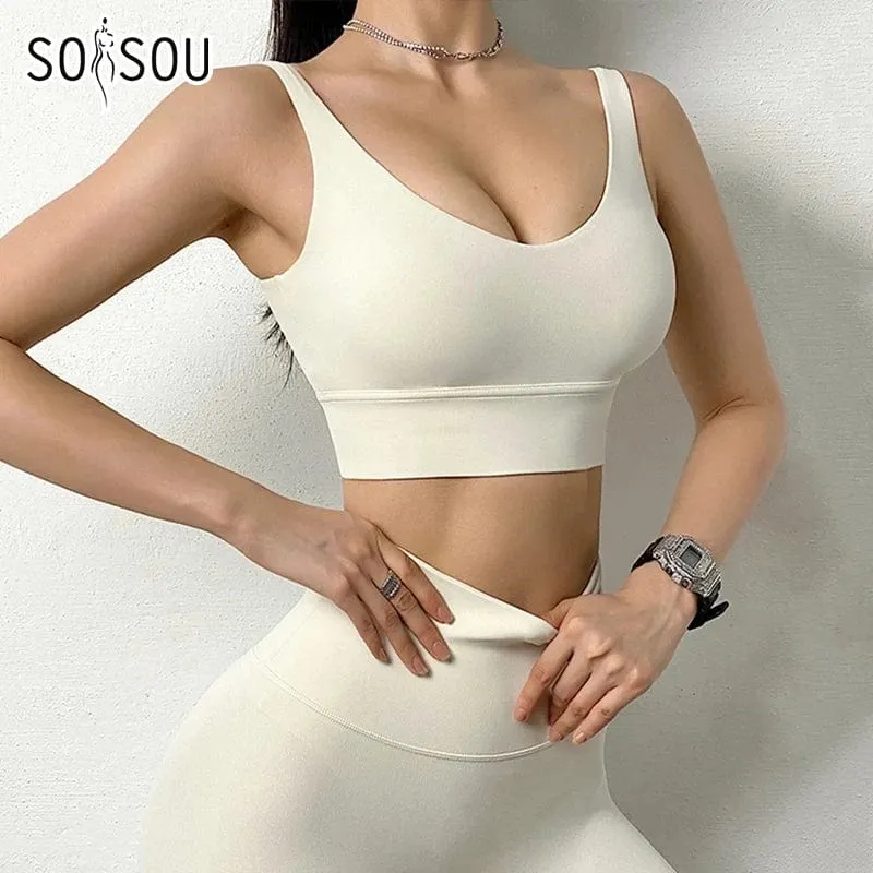 SOISOU Nylon Trainingsanzüge Damen Yoga Set Sportanzug Fitnessstudio Fitness BH Leggings Frauen Lounge Wear Crop Tops Sexy 18 Farben