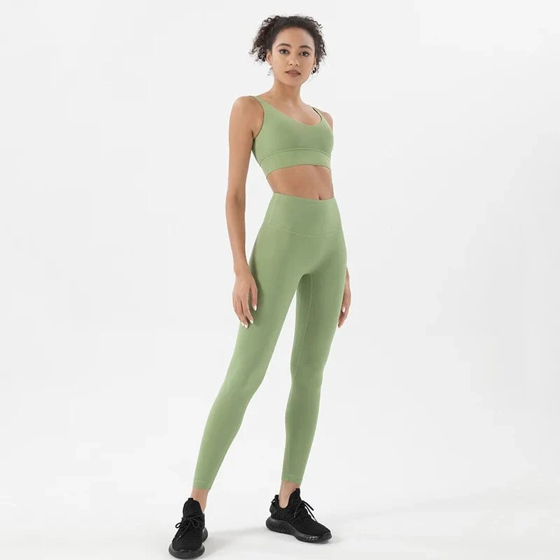 SOISOU Nylon Trainingsanzüge Damen Yoga Set Sportanzug Fitnessstudio Fitness BH Leggings Frauen Lounge Wear Crop Tops Sexy 18 Farben