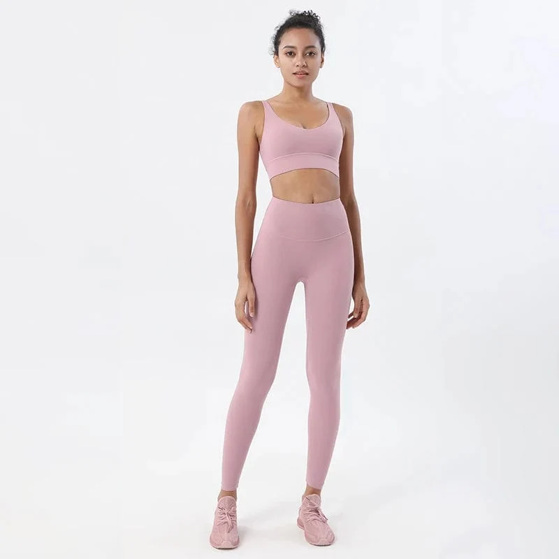 SOISOU Nylon Trainingsanzüge Damen Yoga Set Sportanzug Fitnessstudio Fitness BH Leggings Frauen Lounge Wear Crop Tops Sexy 18 Farben