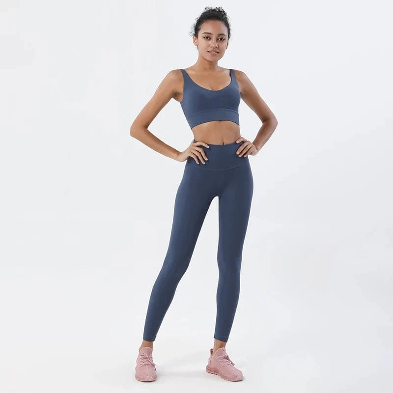 SOISOU Nylon Trainingsanzüge Damen Yoga Set Sportanzug Fitnessstudio Fitness BH Leggings Frauen Lounge Wear Crop Tops Sexy 18 Farben