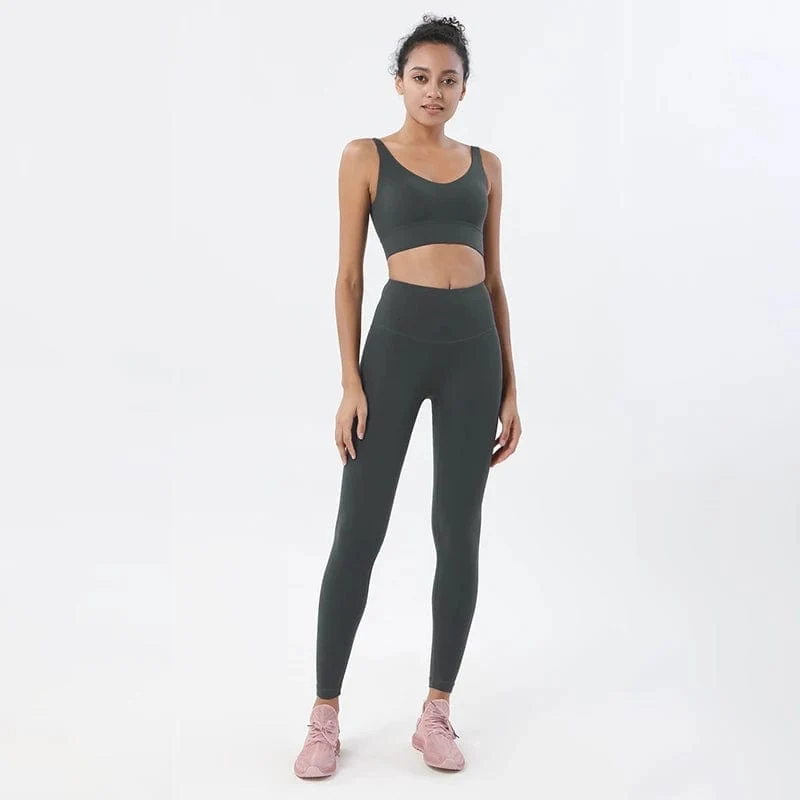 SOISOU Nylon Trainingsanzüge Damen Yoga Set Sportanzug Fitnessstudio Fitness BH Leggings Frauen Lounge Wear Crop Tops Sexy 18 Farben