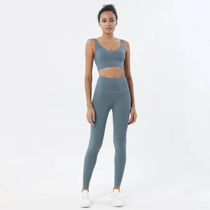 SOISOU Nylon Trainingsanzüge Damen Yoga Set Sportanzug Fitnessstudio Fitness BH Leggings Frauen Lounge Wear Crop Tops Sexy 18 Farben