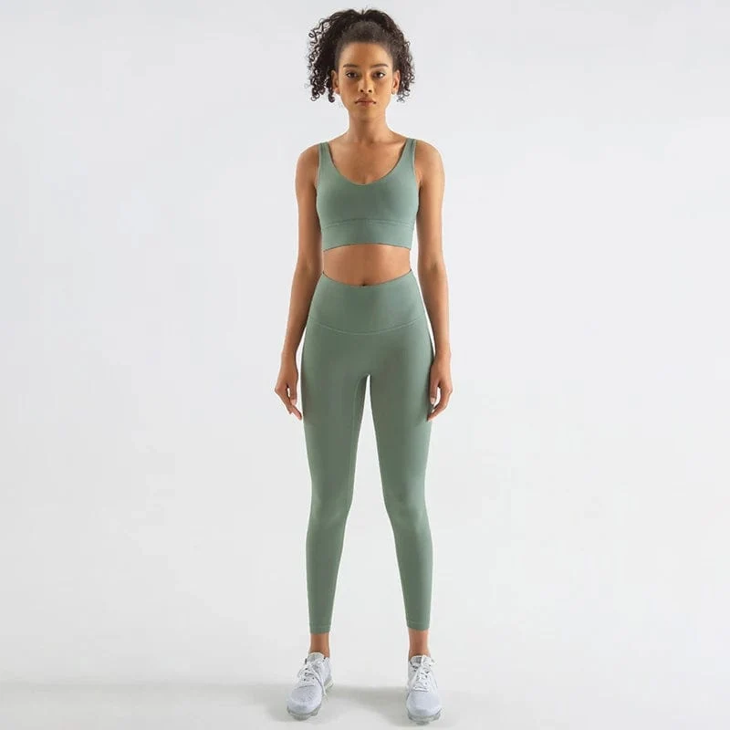 SOISOU Nylon Trainingsanzüge Damen Yoga Set Sportanzug Fitnessstudio Fitness BH Leggings Frauen Lounge Wear Crop Tops Sexy 18 Farben