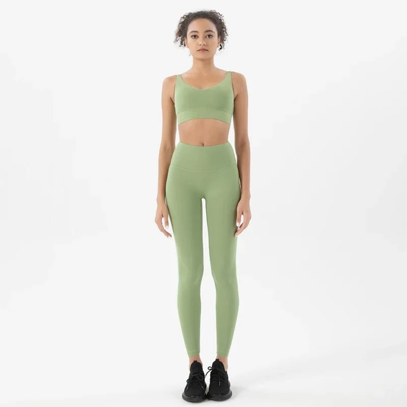 SOISOU Nylon Trainingsanzüge Damen Yoga Set Sportanzug Fitnessstudio Fitness BH Leggings Frauen Lounge Wear Crop Tops Sexy 18 Farben