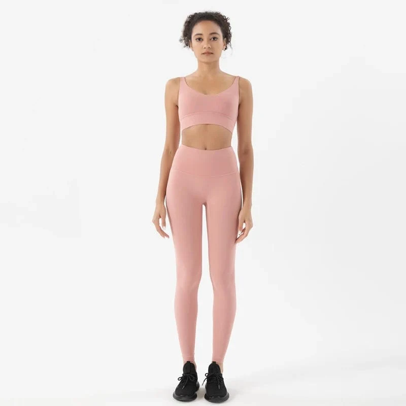 SOISOU Nylon Trainingsanzüge Damen Yoga Set Sportanzug Fitnessstudio Fitness BH Leggings Frauen Lounge Wear Crop Tops Sexy 18 Farben