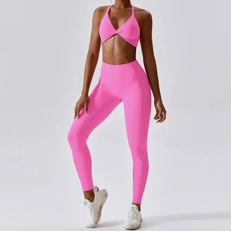 Damen-Trainingsanzug, nahtlos, Yoga-Set, 2-teilig, Workout, Sportbekleidung, Fitnessstudio, Kleidung, Kordelzug, hohe Taille, Leggings, Fitness-Sportanzüge
