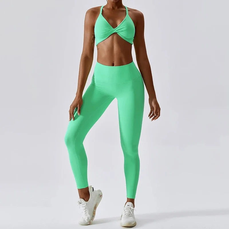 Damen-Trainingsanzug, nahtlos, Yoga-Set, 2-teilig, Workout, Sportbekleidung, Fitnessstudio, Kleidung, Kordelzug, hohe Taille, Leggings, Fitness-Sportanzüge